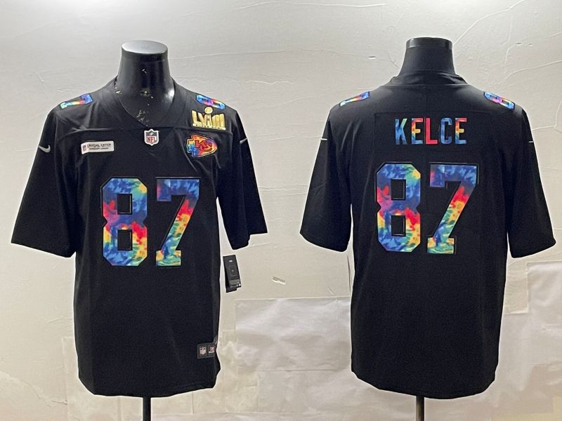 Men Kansas City Chiefs #87 Kelce Black Rainbow 2025 Nike Limited NFL Jersey style 2